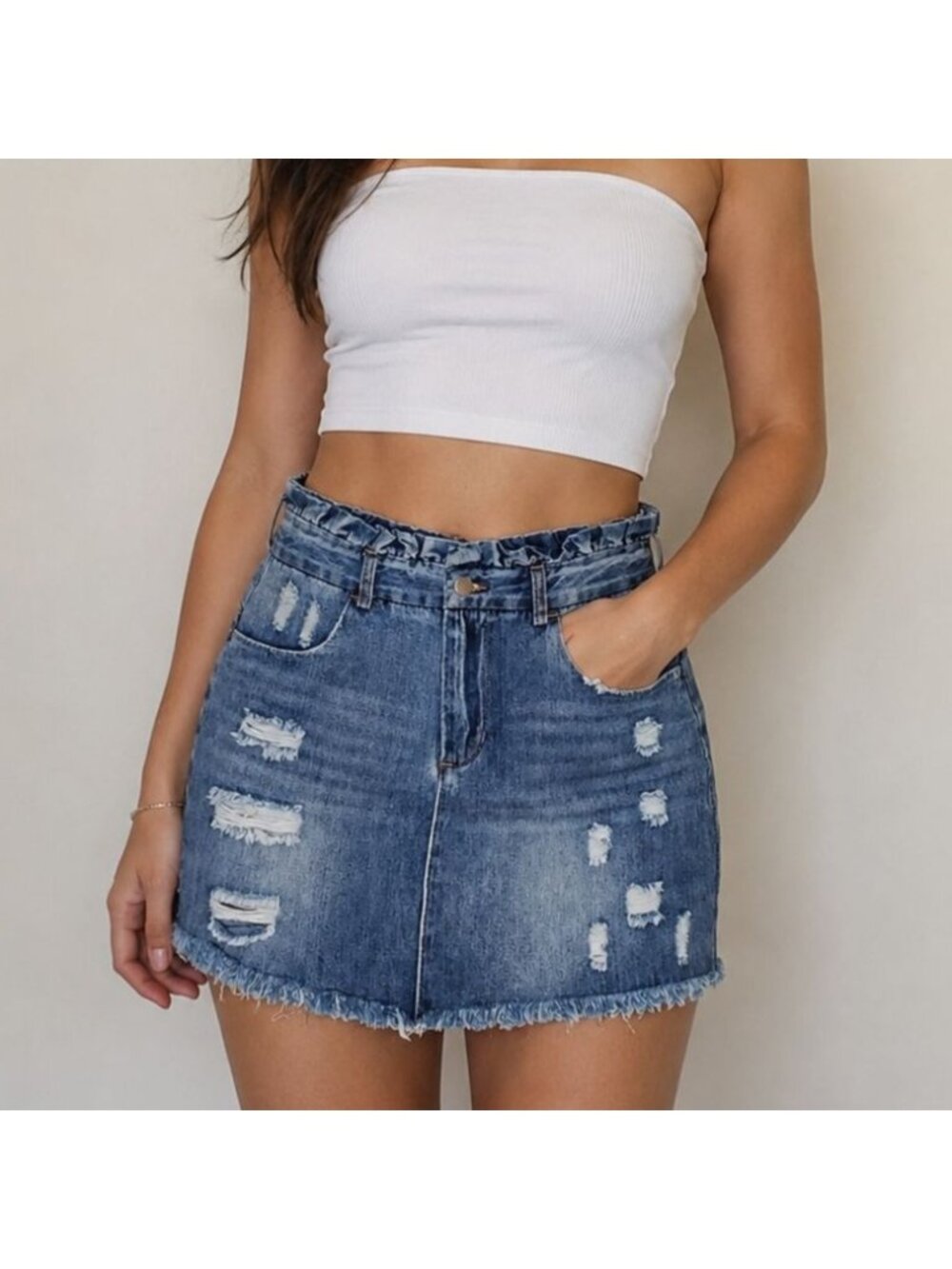 Denim Jean Frayed Skirt Hayden Size M Distressed Design